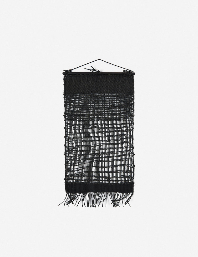 #color::black | Nyana black jute wall hanging with a fringed bottom