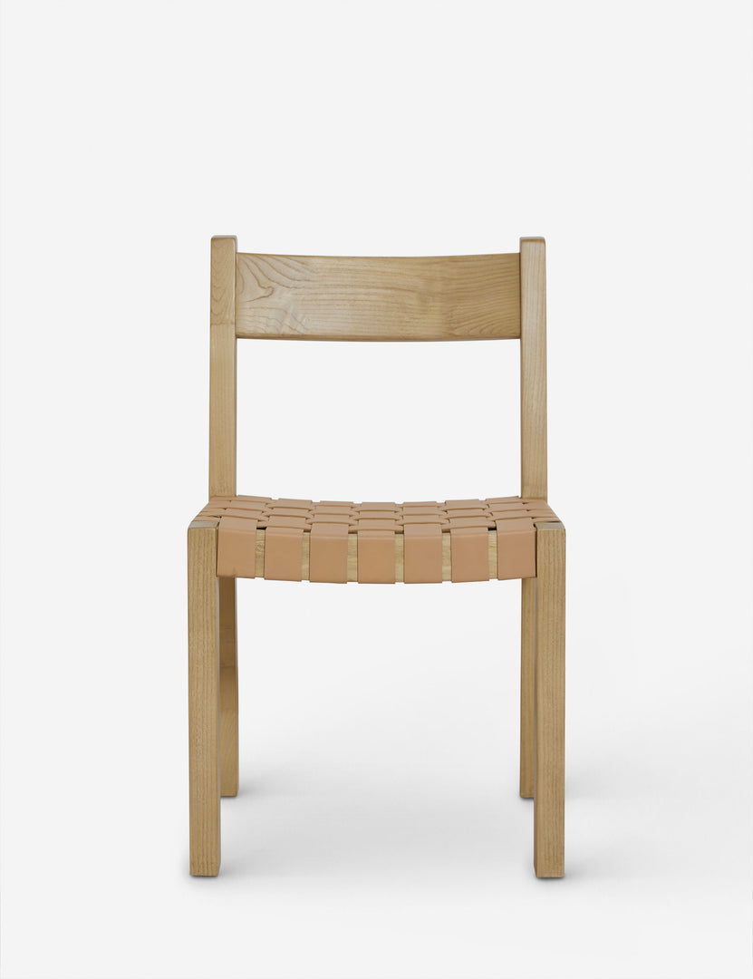 #color::natural | Vix light wood frame and woven leather seat dining chair.