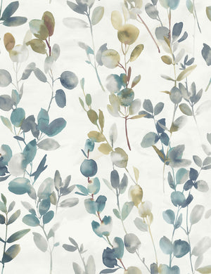 Joyful Eucalyptus Wallpaper by Candice Olson, Turquoise Swatch