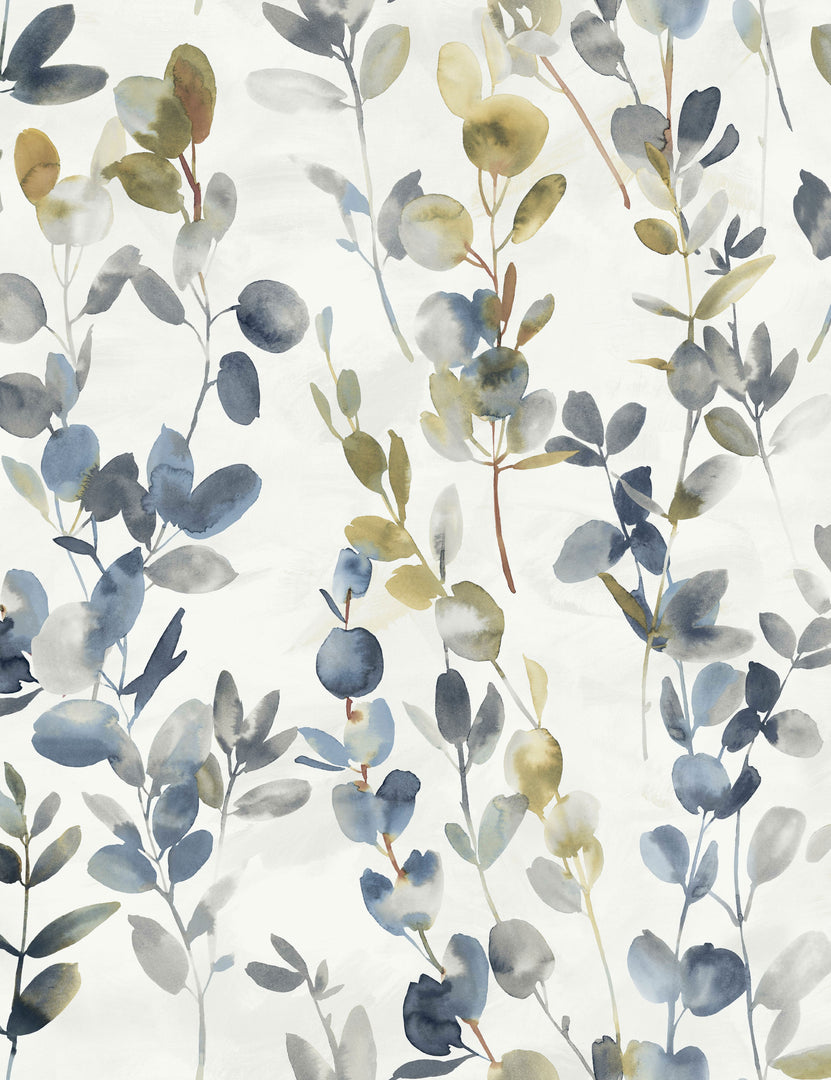 Joyful Eucalyptus Wallpaper by Candice Olson, Navy Swatch