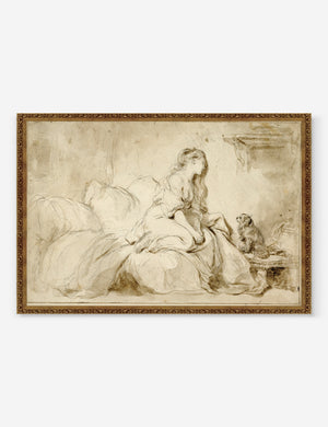 Oh! IF Only He Were as Faithful to Me black chalk and brush Wall Art by Jean-Honoré Fragonard