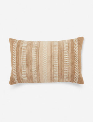 Embroidered kamala indoor and outdoor lumbar throw pillow with bohemian accents in natural