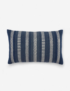 Embroidered kamala indoor and outdoor lumbar throw pillow with bohemian accents in blue