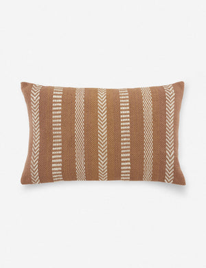 Embroidered kamala indoor and outdoor lumbar throw pillow with bohemian accents in taupe