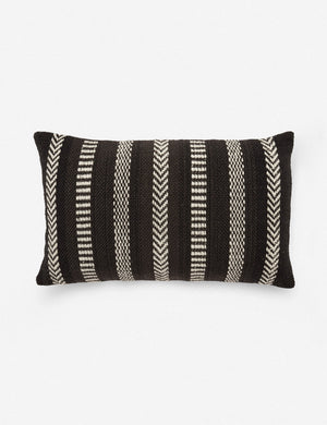 Embroidered kamala indoor and outdoor lumbar throw pillow with bohemian accents in black
