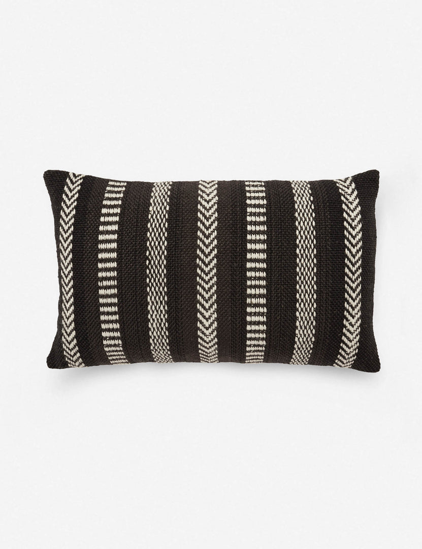 #color::black | Embroidered kamala indoor and outdoor lumbar throw pillow with bohemian accents in black