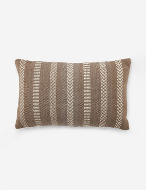 Embroidered kamala indoor and outdoor lumbar throw pillow with bohemian accents in gray