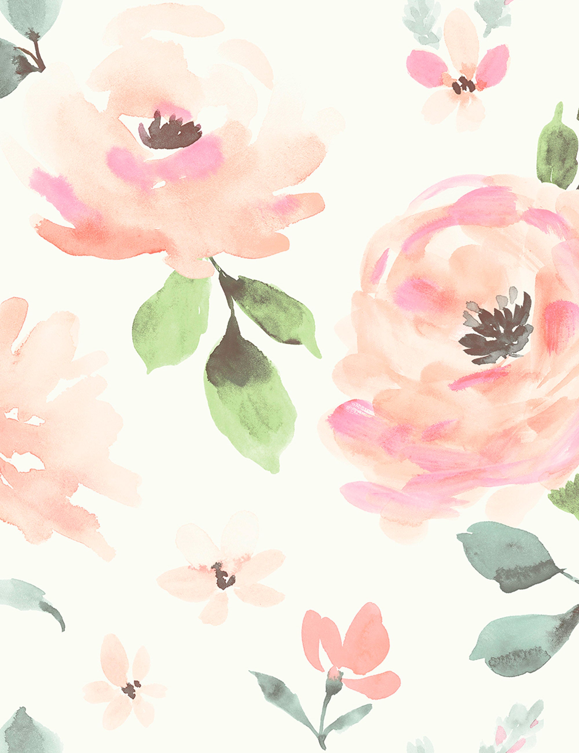 Watercolor Blooms Premium Peel + Stick Wallpaper Swatch, Pink