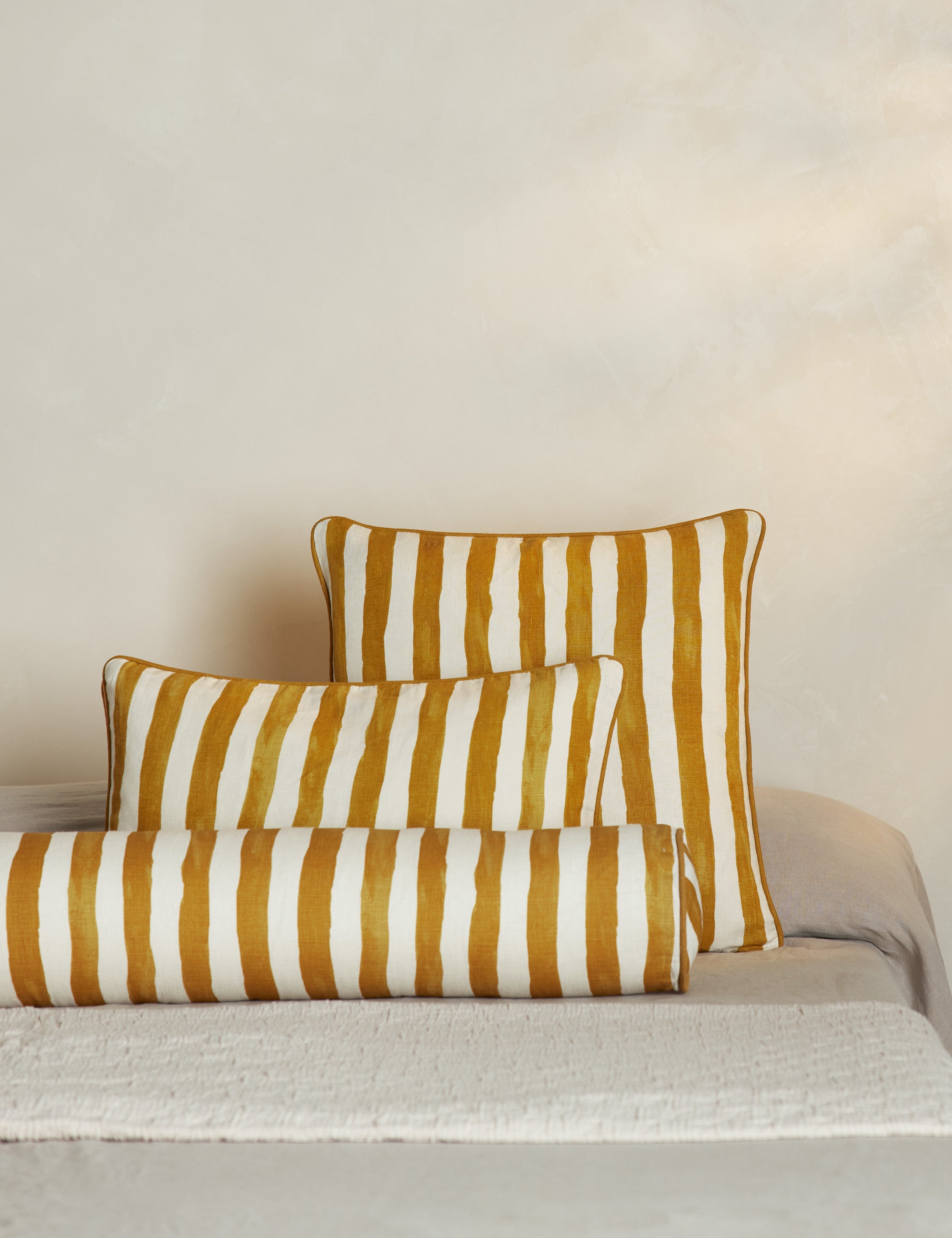 Sarah Sherman Samuel Painterly Stripe Linen Bolster Pillow - Thumbnail 2