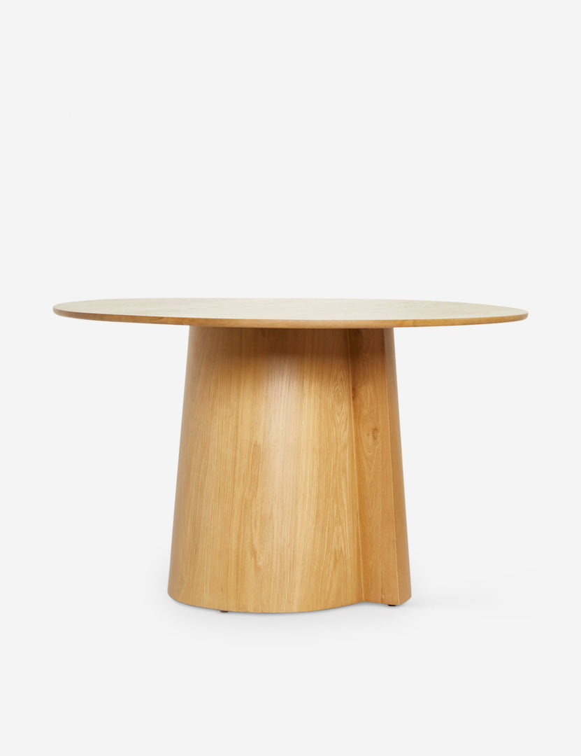 #color::natural #size::48- | Pau oak veneer round dining table with a pedestal base