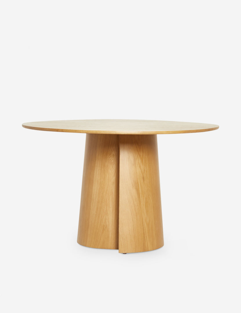 #color::natural #size::48- | Pau oak veneer round dining table with a pedestal base