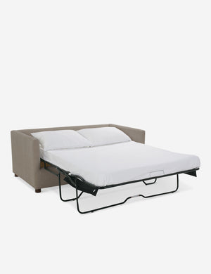 Lotte Pebble Gray Performance Linen queen-sized sleeper sofa with the bed pulled out