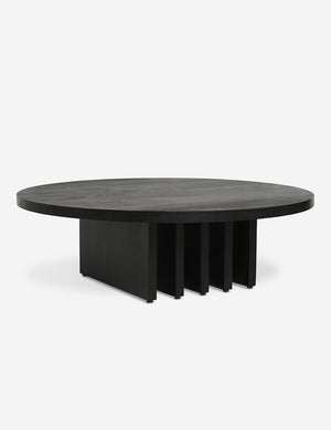 Pentwater black wooden Round Coffee Table by Sarah Sherman Samuel with thick slab-style legs