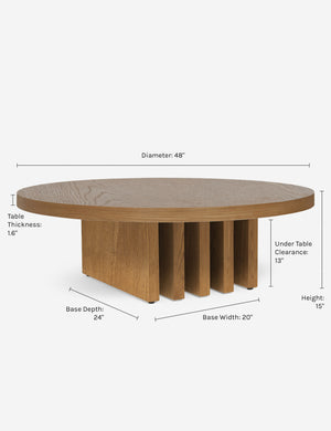 Dimensions on the Pentwater natural wooden Round Coffee Table