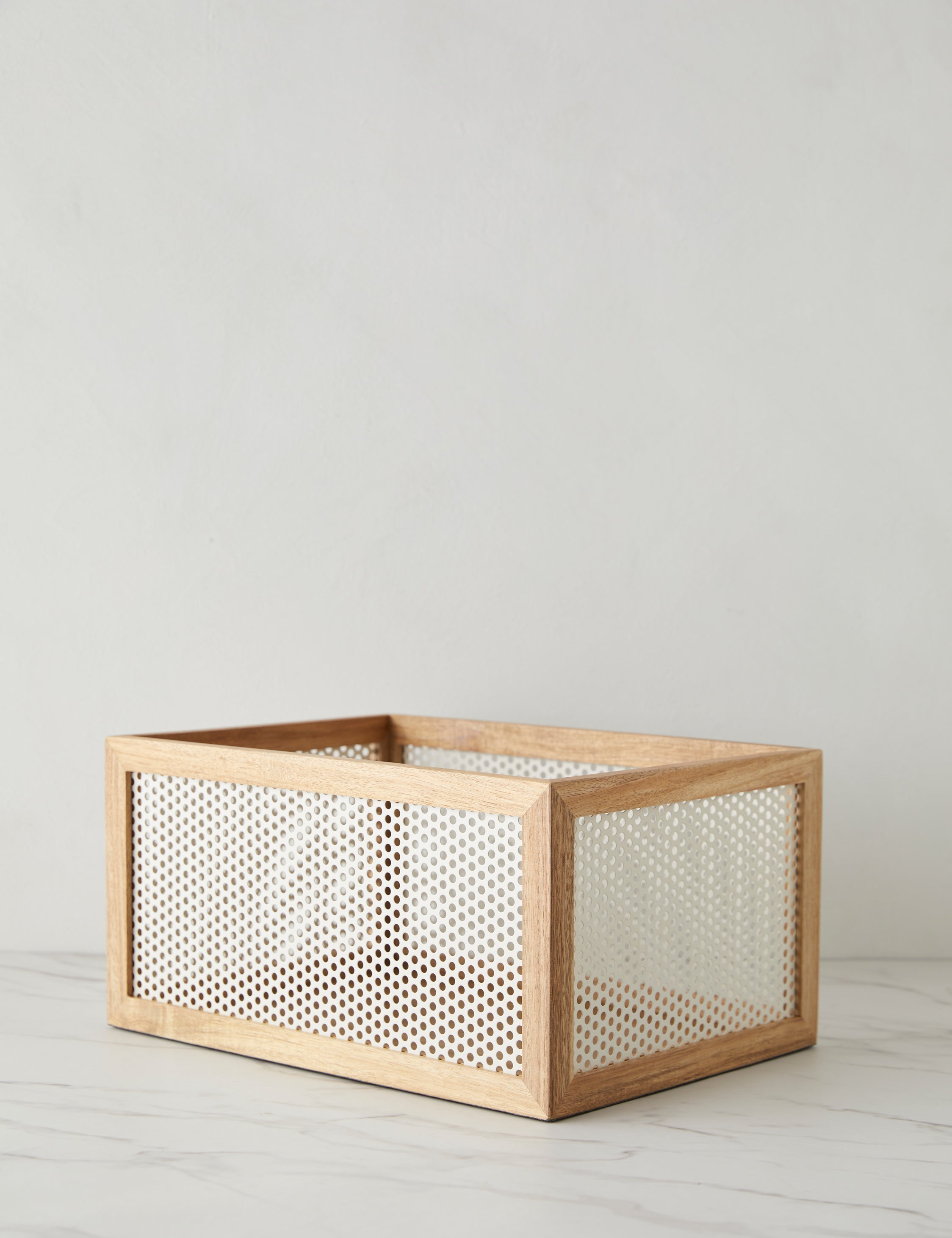 Perforated Acacia Storage Basket by NEAT Method