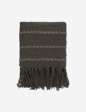 Pismo dark gray pure wool throw blanket with fringed ends