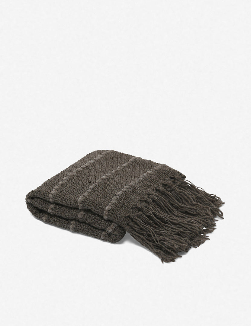 | Pismo dark gray pure wool throw blanket with fringed ends