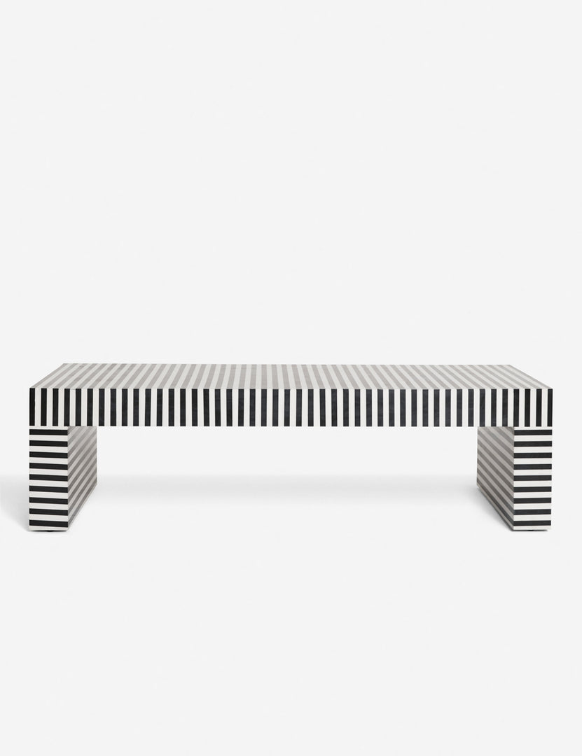 | Prado black and white striped coffee table with an inlay design and waterfall silhouette