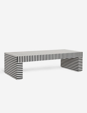Prado black and white striped coffee table with an inlay design and waterfall silhouette
