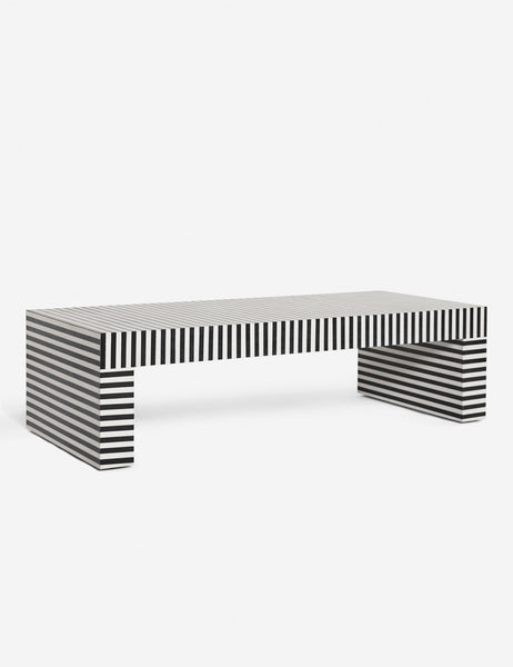 | Prado black and white striped coffee table with an inlay design and waterfall silhouette