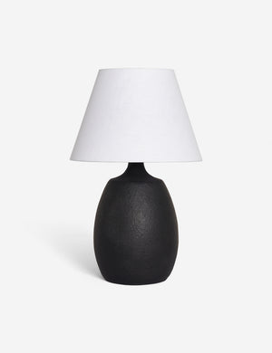 Pratt black table lamp with a cylindrical silhouette and a white linen shade
