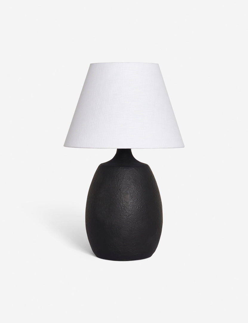 #color::black | Pratt black table lamp with a cylindrical silhouette and a white linen shade