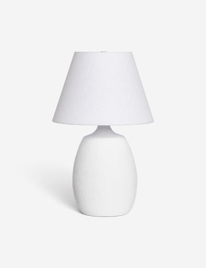Pratt white table lamp with a cylindrical silhouette and a white linen shade