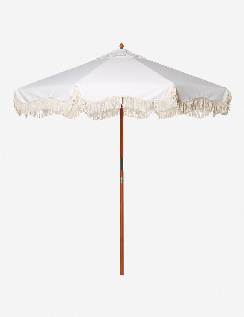 | Market vintage white umbrella by business and pleasure co with a cotton fringe
