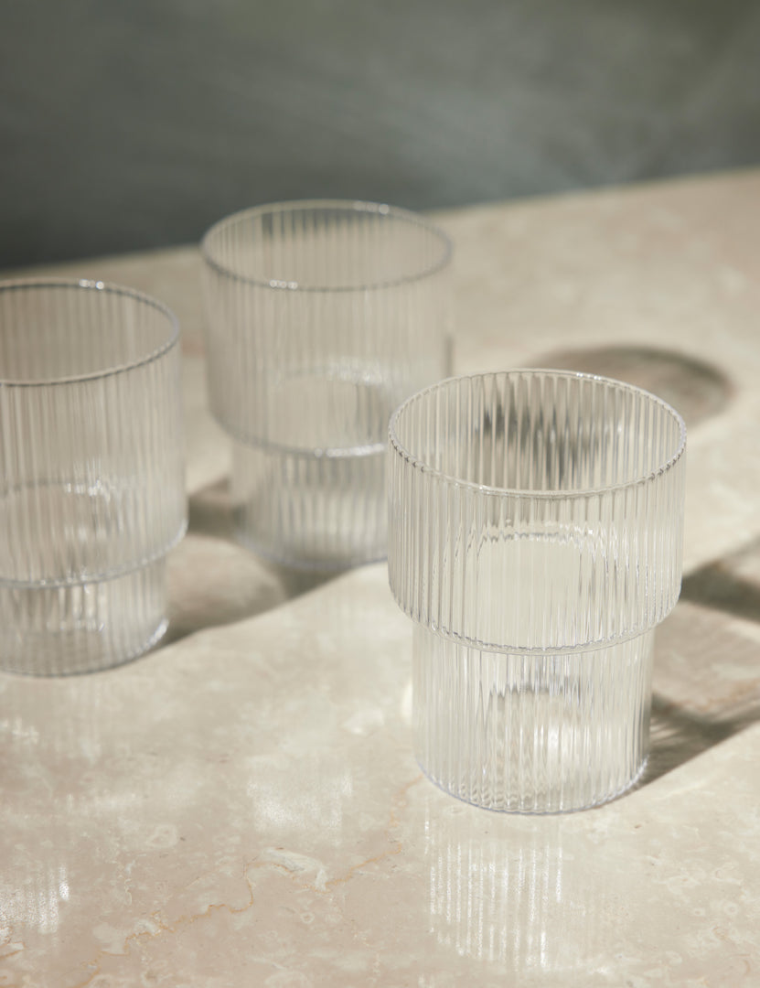 #color::clear | Close-up of the Art deco inspired rian ripple set of four clear glassware