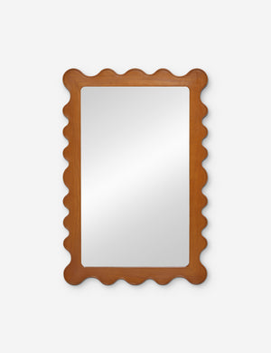 Ripple honey oak wood mirror with a wavy-shaped frame by Sarah Sherman Samuel