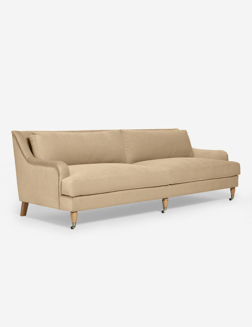 #size::72-W #size:84-W #color::brie-velvet #size::96-W | Angled view of the Rivington Brie Beige Velvet sofa