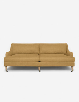 Rivington Camel Orange Linen sofa with low, sloping arms by Ginny Macdonald