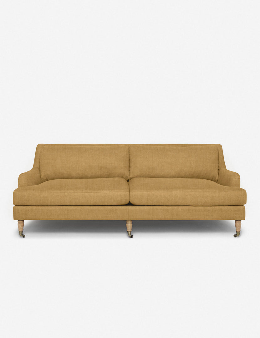 #size::72-W #size:84-W #color::camel-linen #size::96-W | Rivington Camel Orange Linen sofa with low, sloping arms by Ginny Macdonald