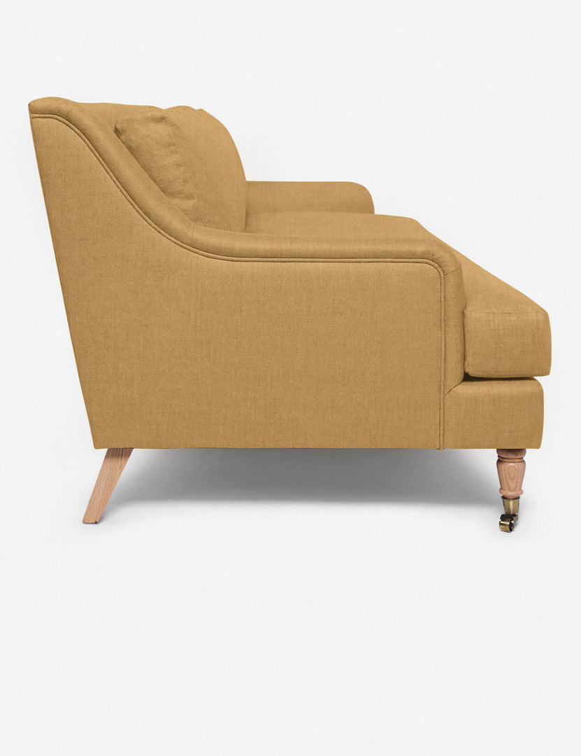 #size::72-W #size:84-W #color::camel-linen #size::96-W | Side of the Rivington Camel Orange Linen sofa