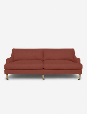 Rivington Terracotta Linen sofa with low, sloping arms by Ginny Macdonald