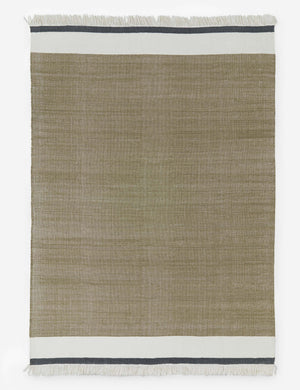Rory moss green hand woven flatweave rug with fringed ends