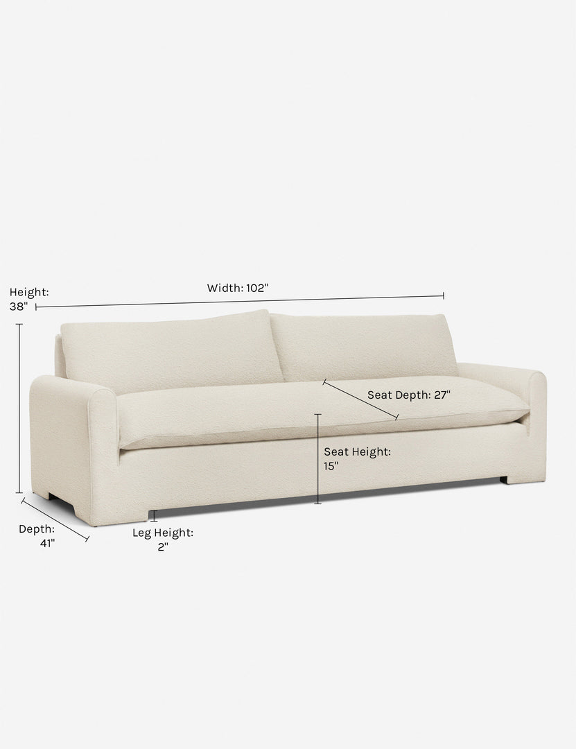 #color::Ivory-Boucle #size::102-W | Dimensions on the Rupert Ivory Boucle sofa