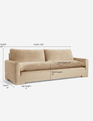 Dimensions on the Rupert Brie Beige Velvet sofa