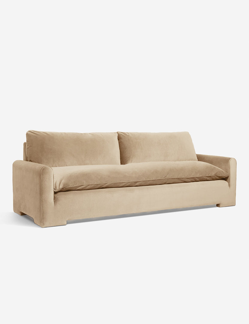 #color::Brie-Velvet #size::102-W | Angled view of the Rupert Brie Beige Velvet sofa