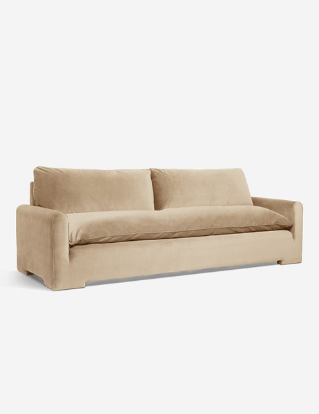 #color::Brie-Velvet #size::102-W | Angled view of the Rupert Brie Beige Velvet sofa