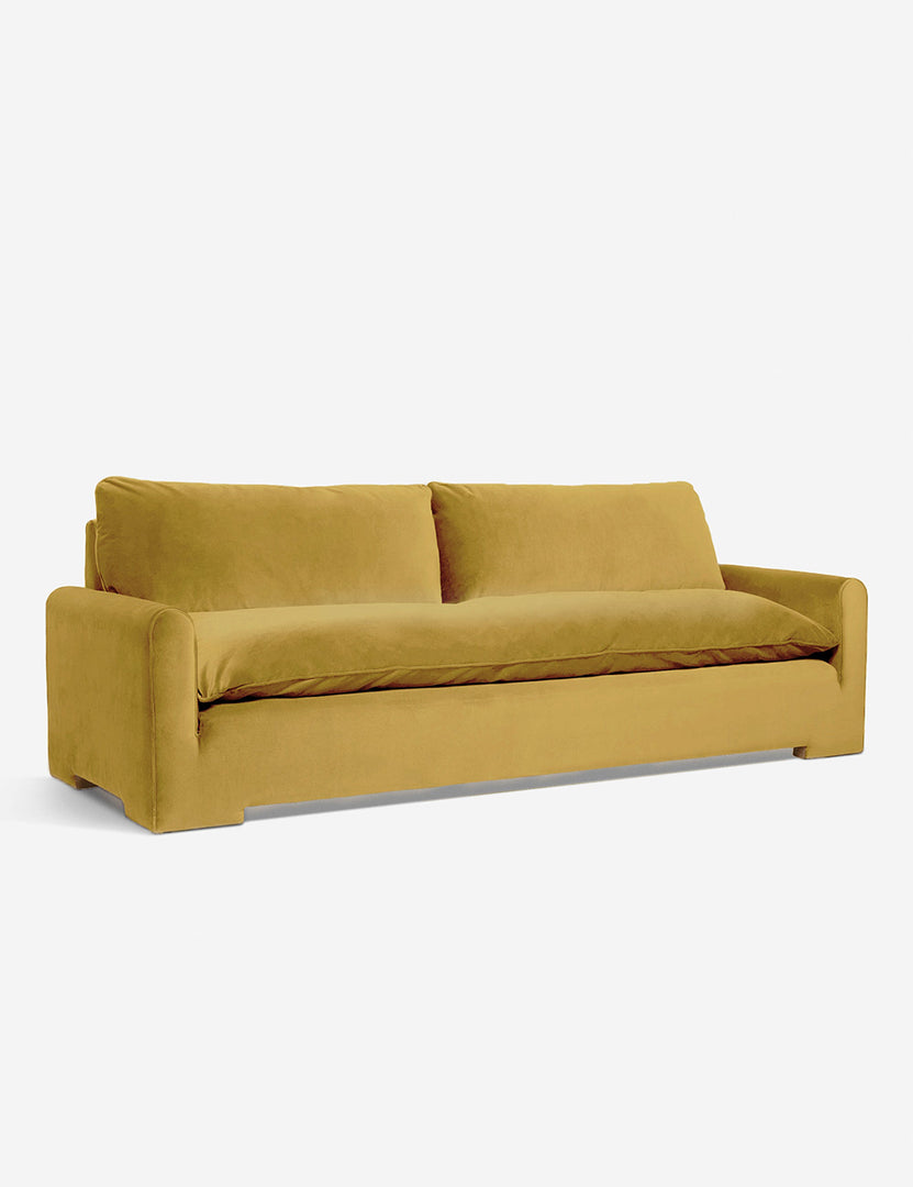 #color::Goldenrod-Velvet #size::102-W | Angled view of the Rupert Goldenrod Velvet sofa