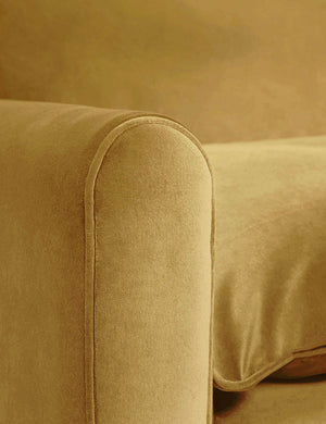 Outer corner of the Rupert Goldenrod Velvet sofa