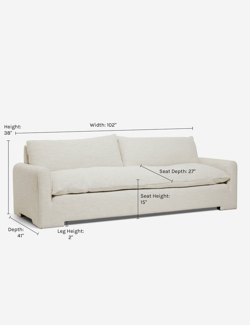 #color::natural-linen #size::102-W | Dimensions on the Rupert Natural Linen sofa