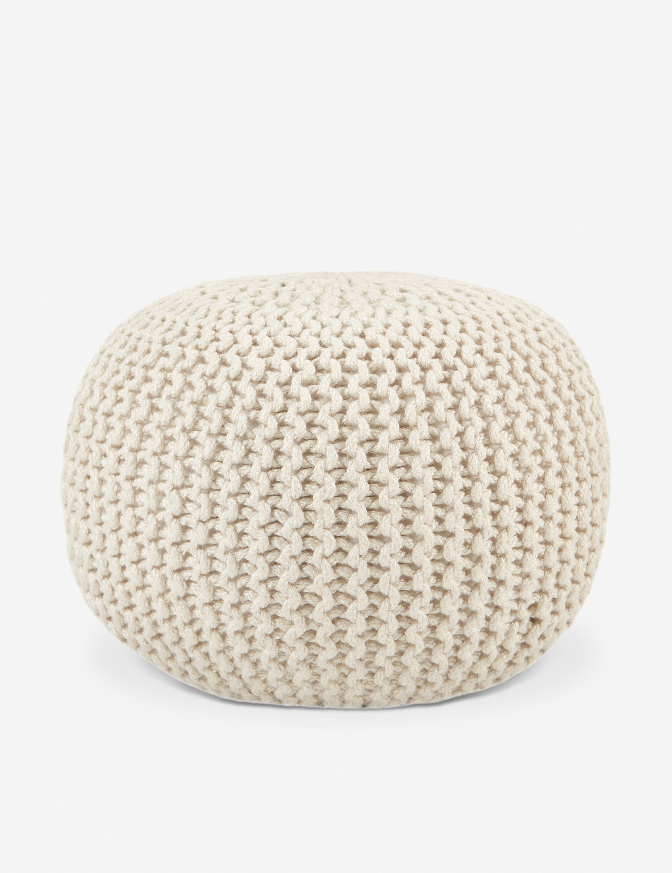 Beige Chunky Knit Indoor/Outdoor Round Pouf