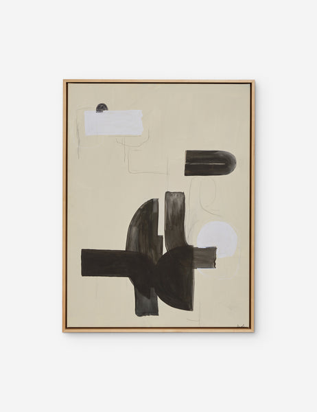 | In Pursuit Print in a maple floater frame featuring clean forms in a neutral palette by Sarah Sherman Samuel