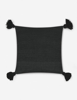 Sami black square pillow with pom poms