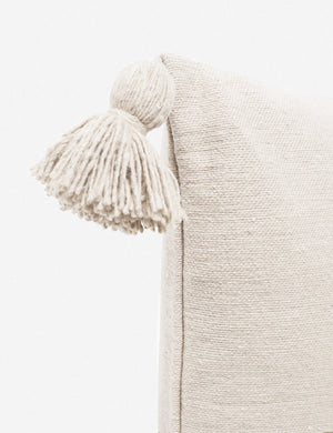 Close-up of the pom pom on the corner of the Sami natural square pillow