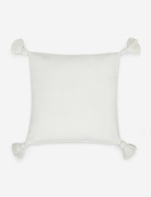 Sami white square pillow with pom poms