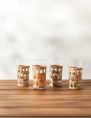Shelly Iced Tea Glass (Set of 4) with woven seagrass sleeve