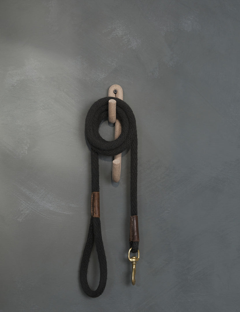 #color::speckled | Cream speckled Leggy Long Wall Hook by SIN Ceramics with a leash hanging on it